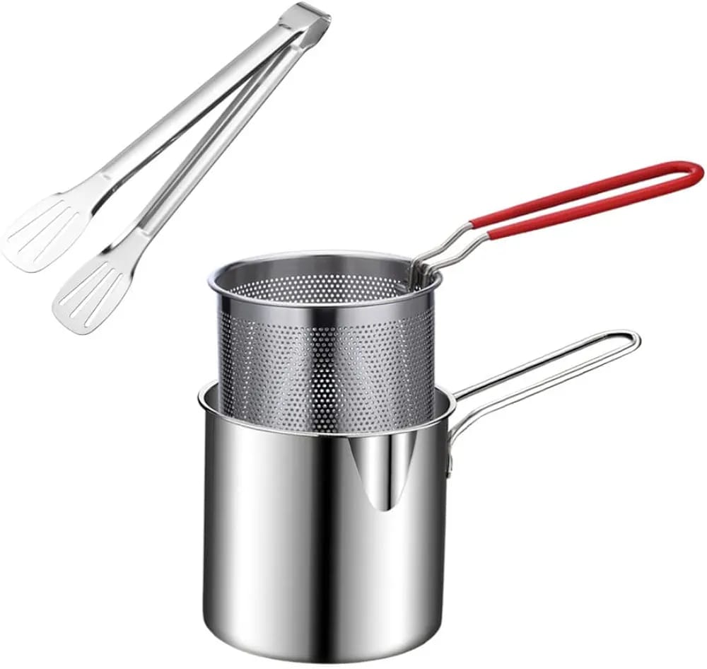 Deep Frying Pot Strainer with Basket and Tong, Mini Long Handle Deep Oil Fryer - Image 4