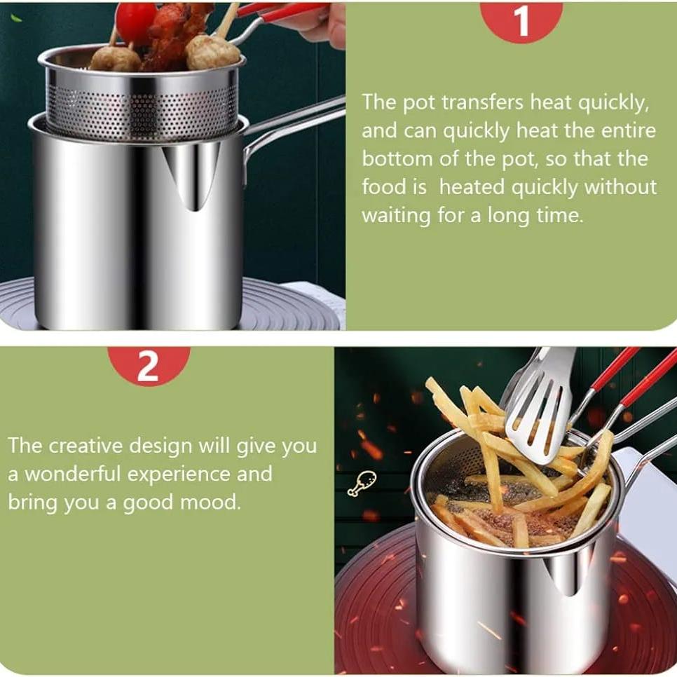 Deep Frying Pot Strainer with Basket and Tong, Mini Long Handle Deep Oil Fryer - Image 8
