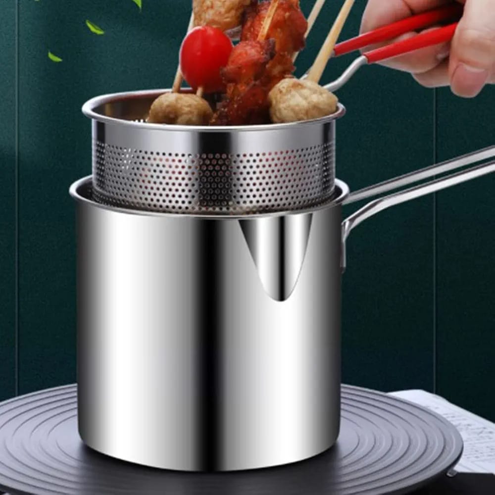 Deep Frying Pot Strainer with Basket and Tong, Mini Long Handle Deep Oil Fryer - Image 6