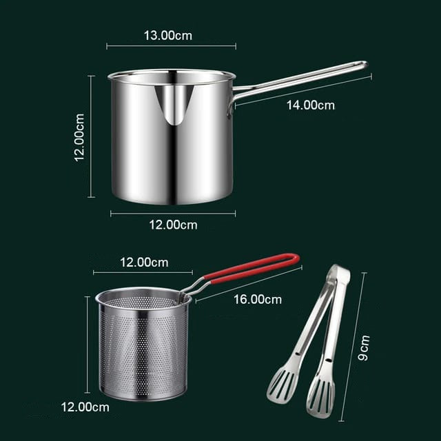 Deep Frying Pot Strainer with Basket and Tong, Mini Long Handle Deep Oil Fryer - Image 11