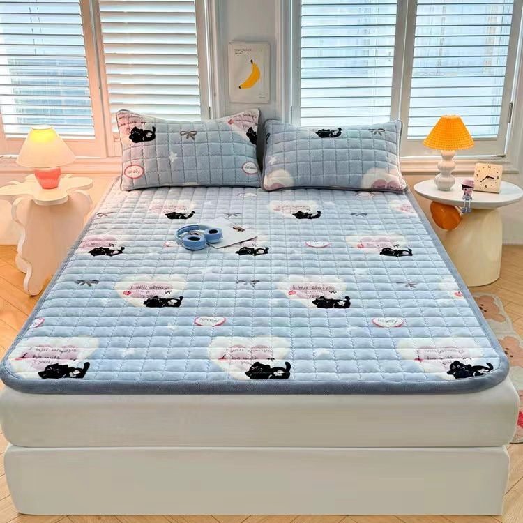 Double Thickened Fitted Mattress Topper, Quilted Mattress Cover, Mattress Protector with Elastic Strap - Image 4