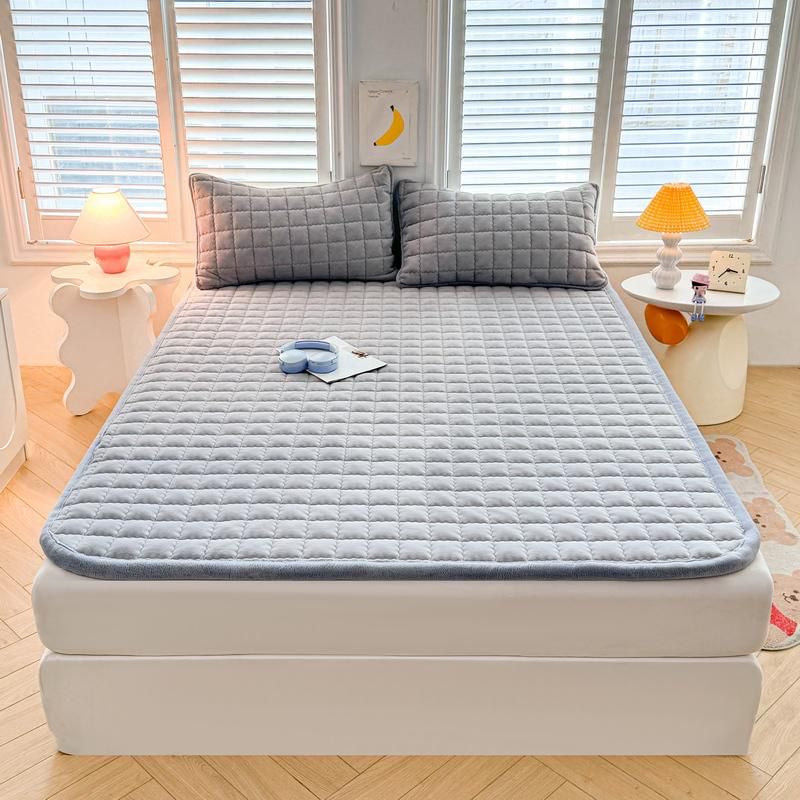 Double Thickened Fitted Mattress Topper, Quilted Mattress Cover, Mattress Protector with Elastic Strap - Image 9