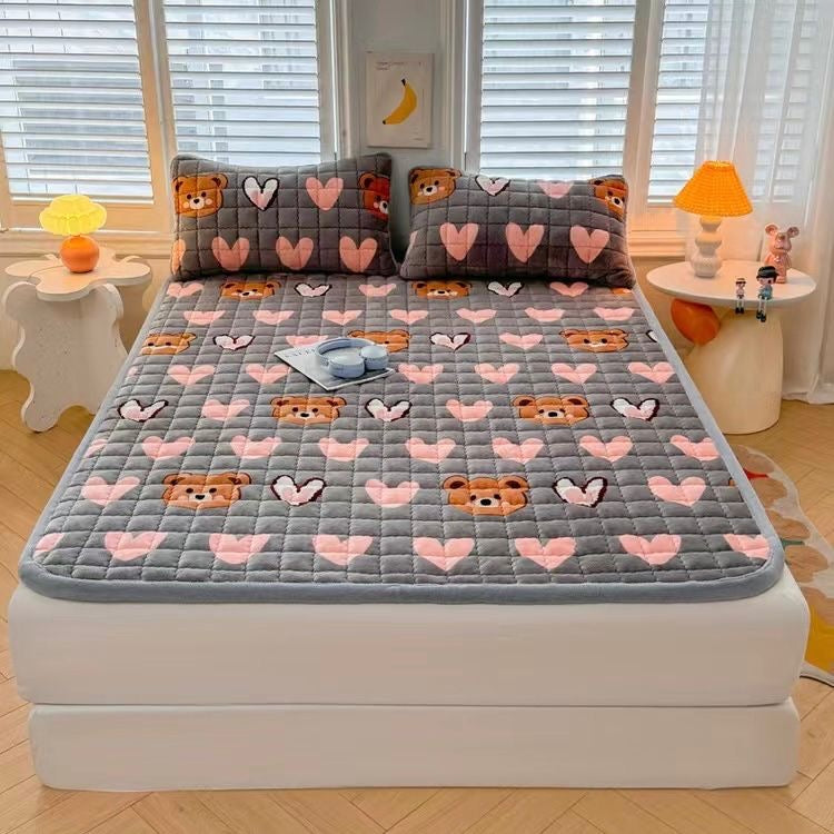 Double Thickened Fitted Mattress Topper, Quilted Mattress Cover, Mattress Protector with Elastic Strap