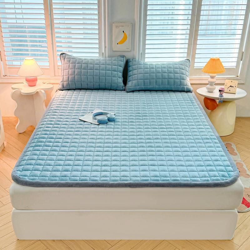Double Thickened Fitted Mattress Topper, Quilted Mattress Cover, Mattress Protector with Elastic Strap - Image 12