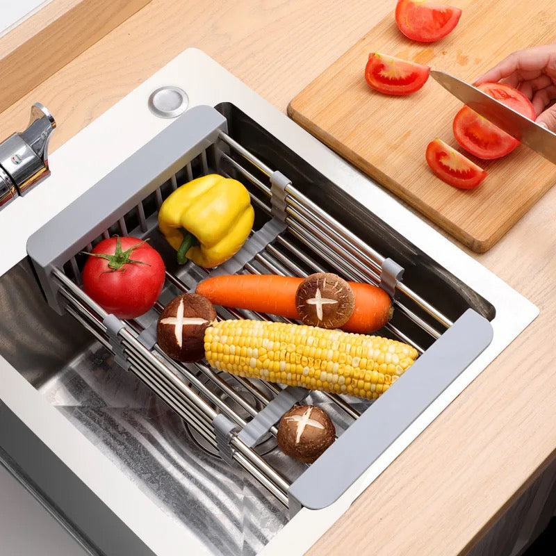 Expandable Dish Drying and Washing Basket - Adjustable Over The Sink Dish Drain Rack, Fruit and Vegetable Washing - Image 3