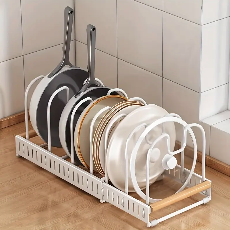 Expandable Pot and Pan Organizer Rack, Lid Holder – Adjustable Kitchen Storage Solution