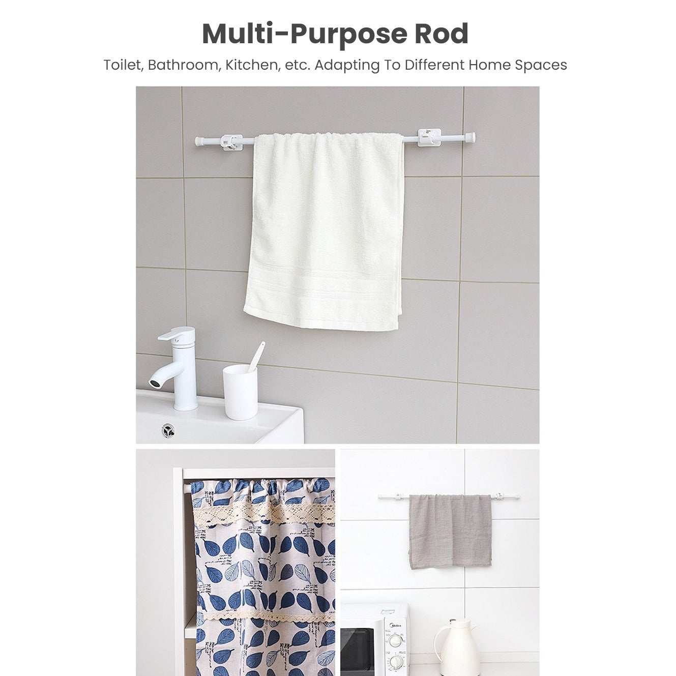 Extendable Hanger Rod, Adjustable Curtain Telescopic Pole Household Hanging Rod - Image 3