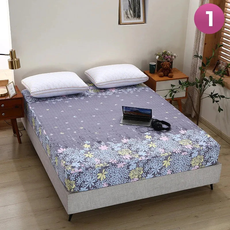 Fitted Size Mattress Bed Sheet with 2 Pillow Case, Printed Waterproof Mattress Protector Bed Sheet