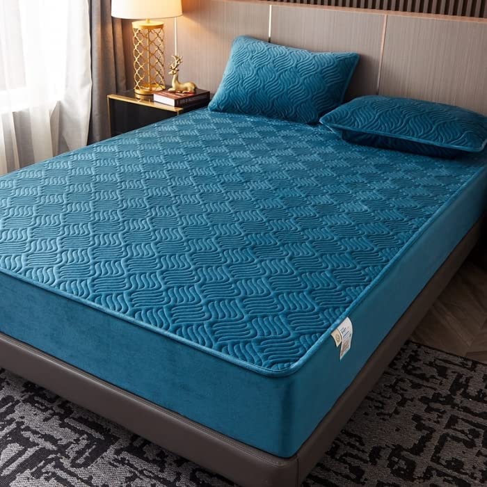 Fitted Size Washable Thicken Quilted Velvet Solid Color Mattress Bedsheet + 2 Pillow Case - Image 10