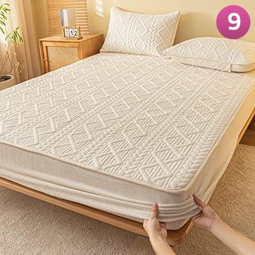 Fitted Size Washable Thicken Quilted Velvet Solid Color Mattress Bedsheet + 2 Pillow Case - Image 9