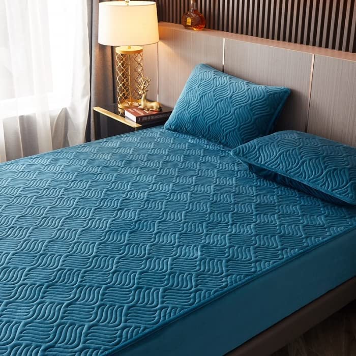 Fitted Size Washable Thicken Quilted Velvet Solid Color Mattress Bedsheet + 2 Pillow Case - Image 11
