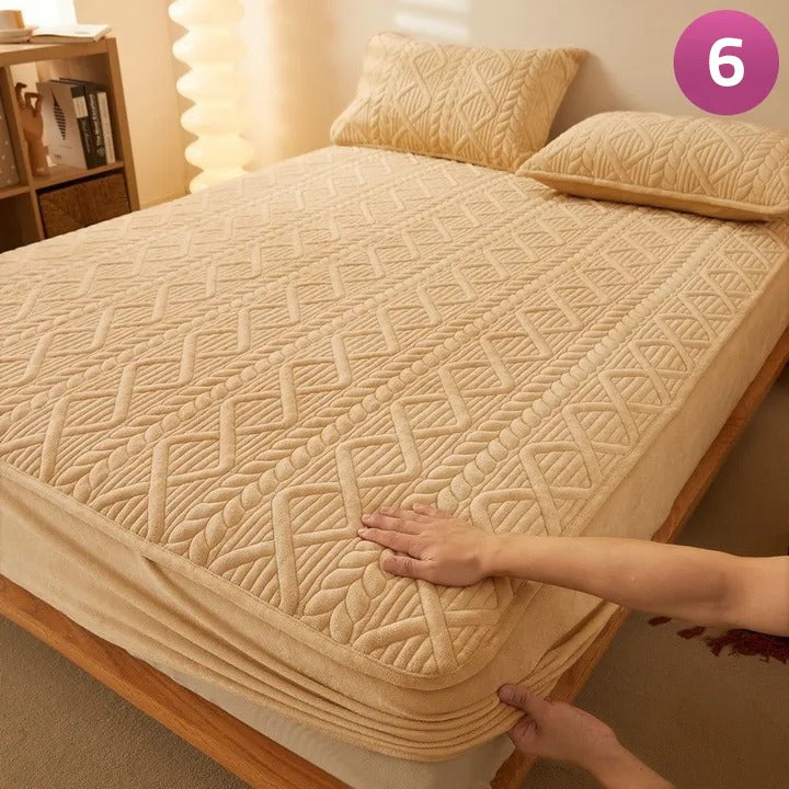 Fitted Size Washable Thicken Quilted Velvet Solid Color Mattress Bedsheet + 2 Pillow Case - Image 6