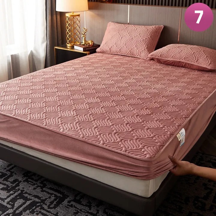 Fitted Size Washable Thicken Quilted Velvet Solid Color Mattress Bedsheet + 2 Pillow Case - Image 7