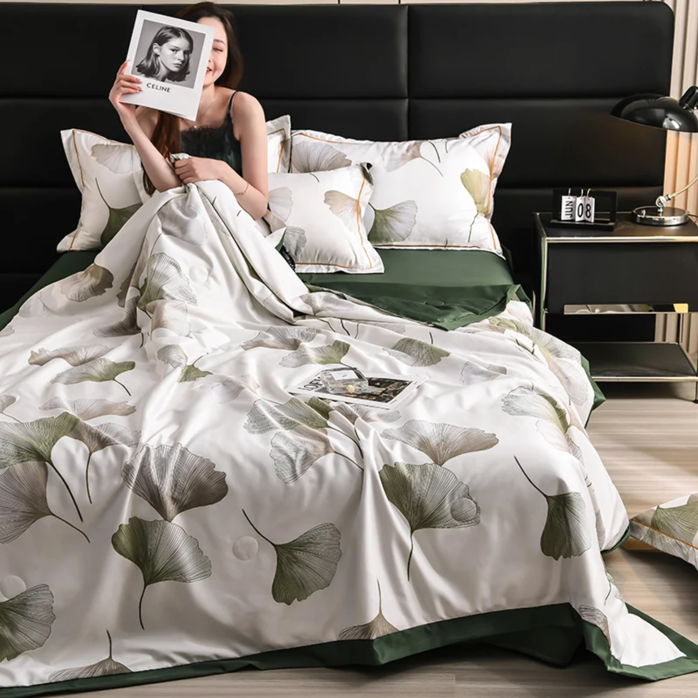 Floral Print TENCEL Summer Quilt Bedding Set, 4-Piece Lightweight Comforter with Bedsheet & Pillow Covers - Image 11