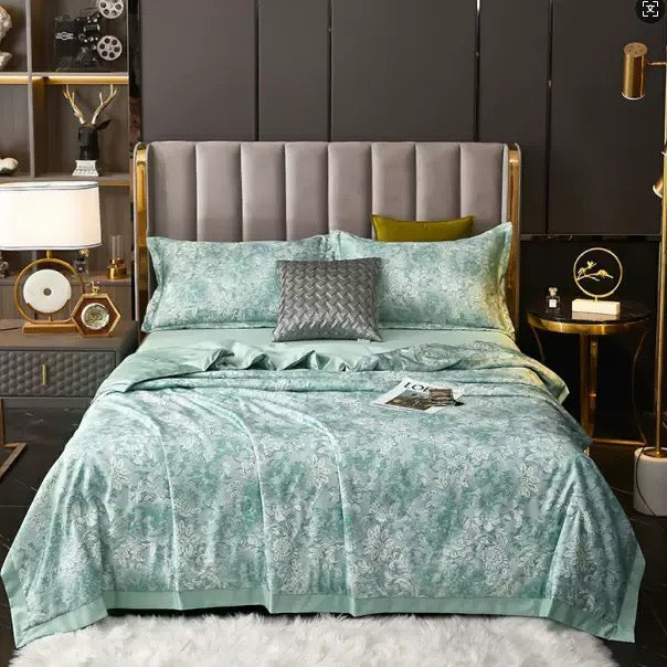 Floral Print TENCEL Summer Quilt Bedding Set, 4-Piece Lightweight Comforter with Bedsheet & Pillow Covers - Image 8