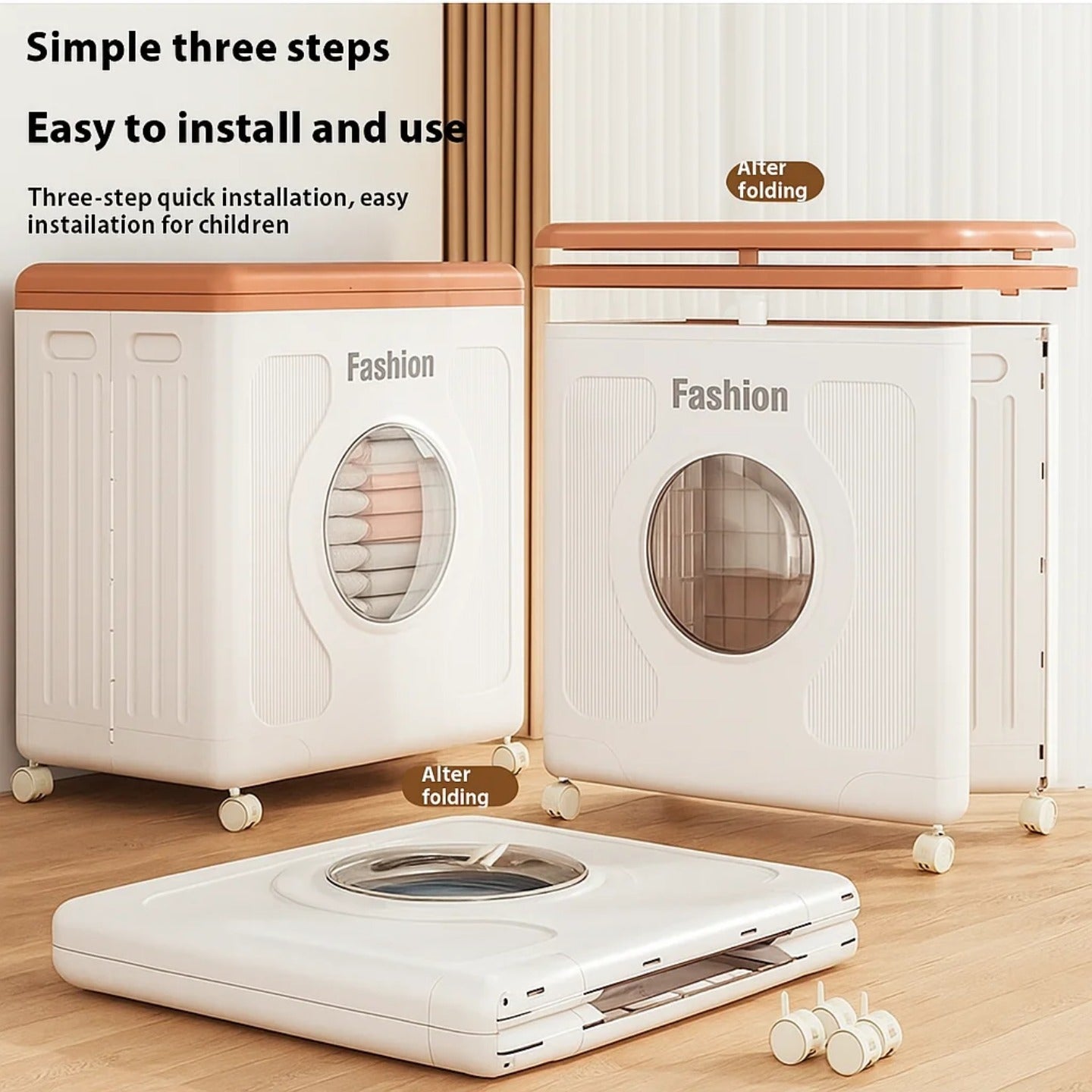 Foldable Storage Organizer Box, Rolling Plastic Storage Cabinet Bin - Image 9