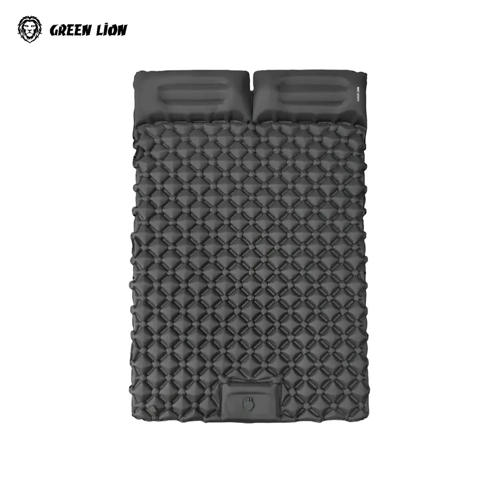 Green Lion Double Air Bed Inflatable Mattress, Camping Air Bed with Pillow - GMT-186