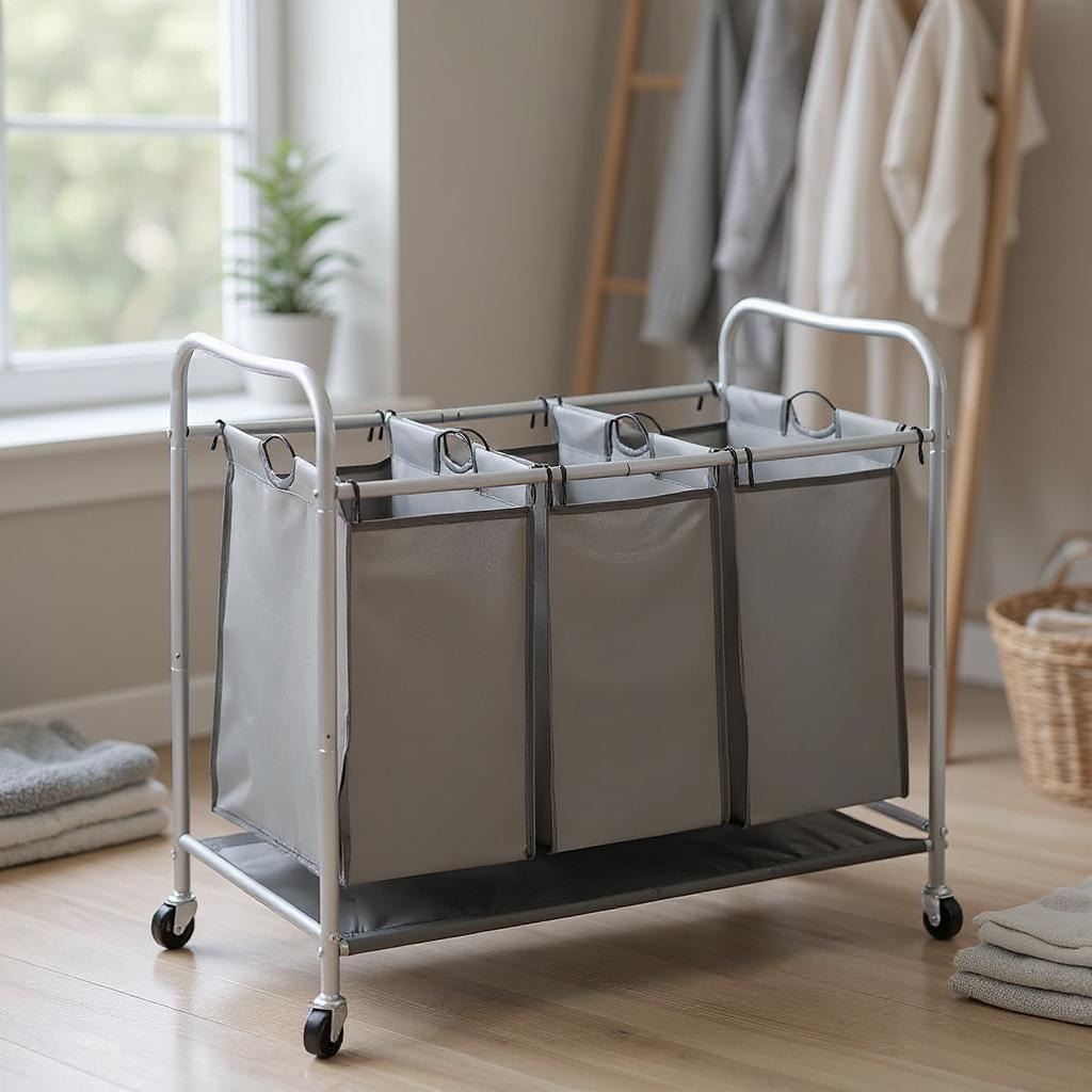 Heavy Duty Laundry Sorter Cart, Rolling Laundry Hamper with 3 Bags