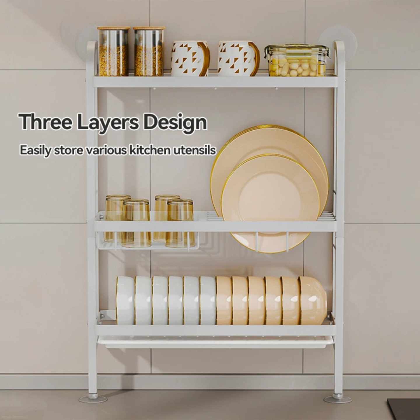 Kitchen Dish Storage Rack, Countertop Dish Drying Organizer Stand for Plates, Cups & Utensils - Image 11