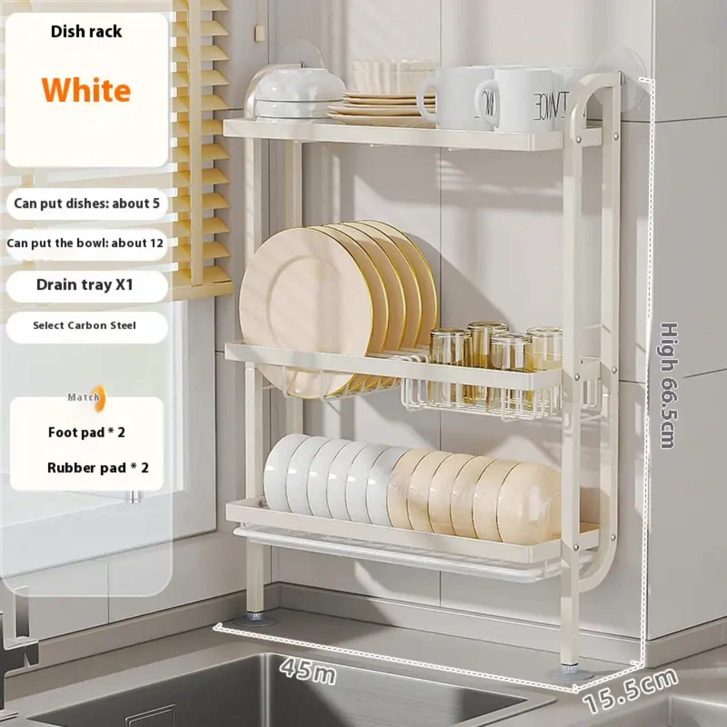 Kitchen Dish Storage Rack, Countertop Dish Drying Organizer Stand for Plates, Cups & Utensils - Image 9