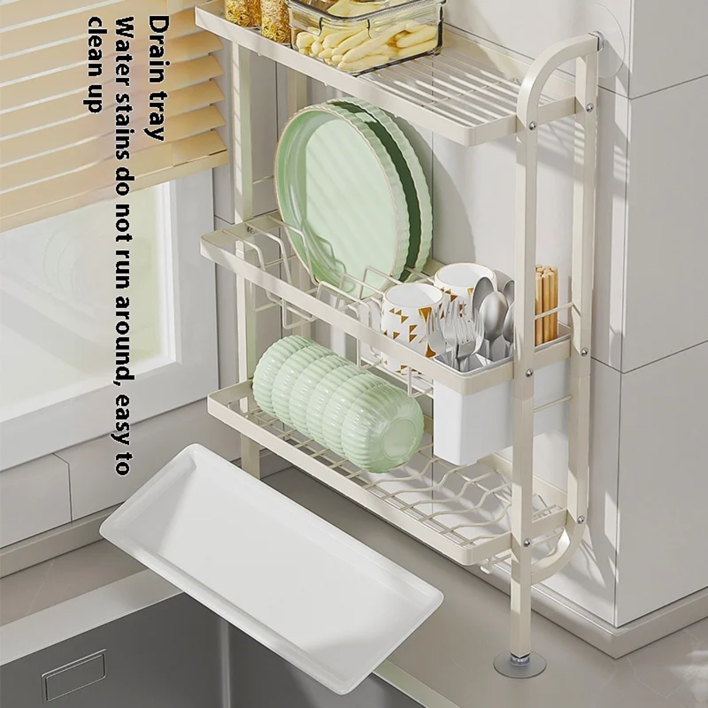 Kitchen Dish Storage Rack, Countertop Dish Drying Organizer Stand for Plates, Cups & Utensils - Image 8