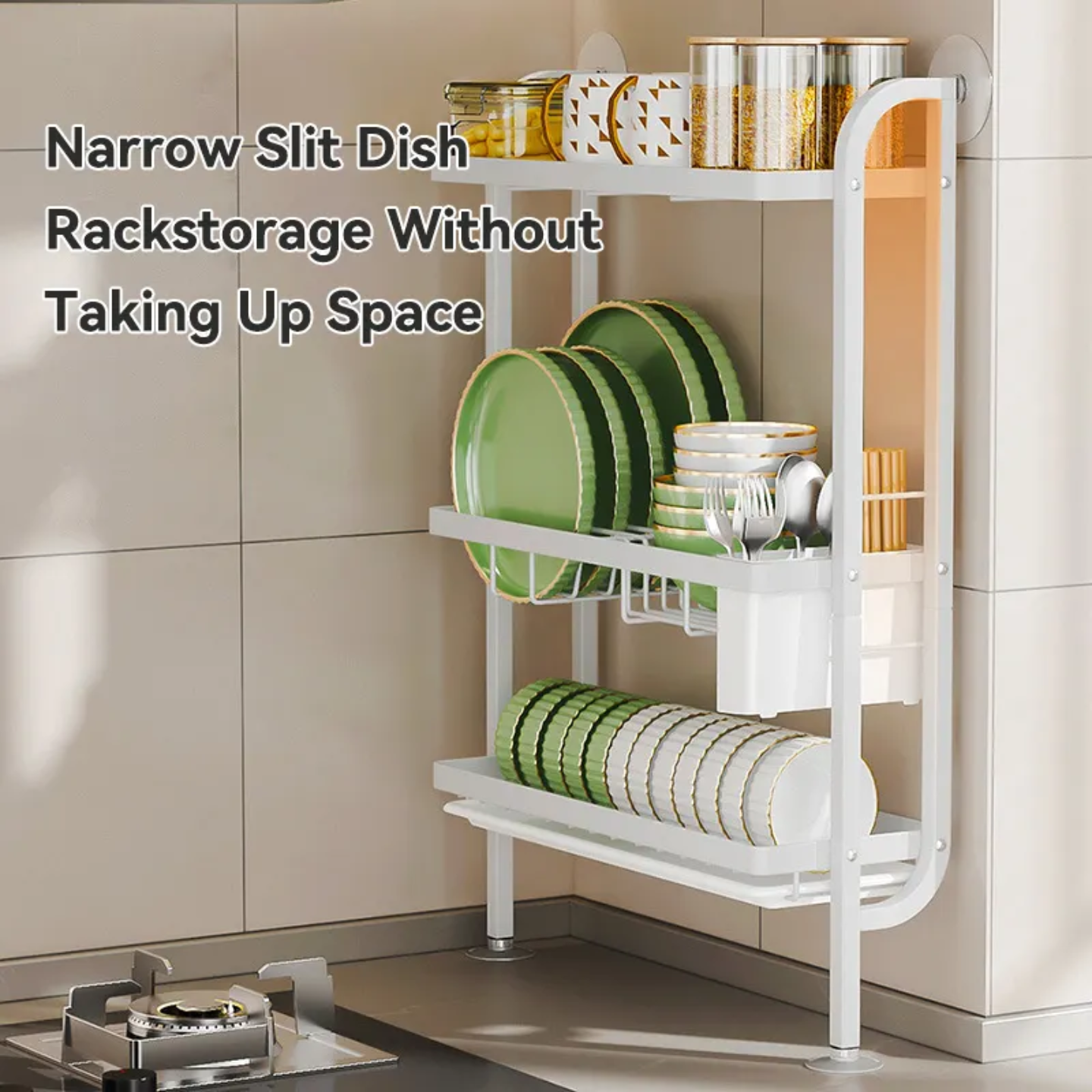 Kitchen Dish Storage Rack, Countertop Dish Drying Organizer Stand for Plates, Cups & Utensils - Image 5