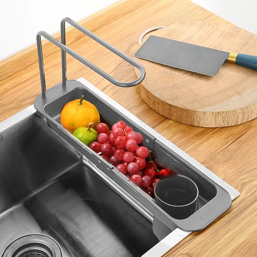 Kitchen Sink Organizer Storage Drain Rack, Expandable Stainless Steel Sponge & Soap Holder with Towel Rack & Filter Bucket - Image 12
