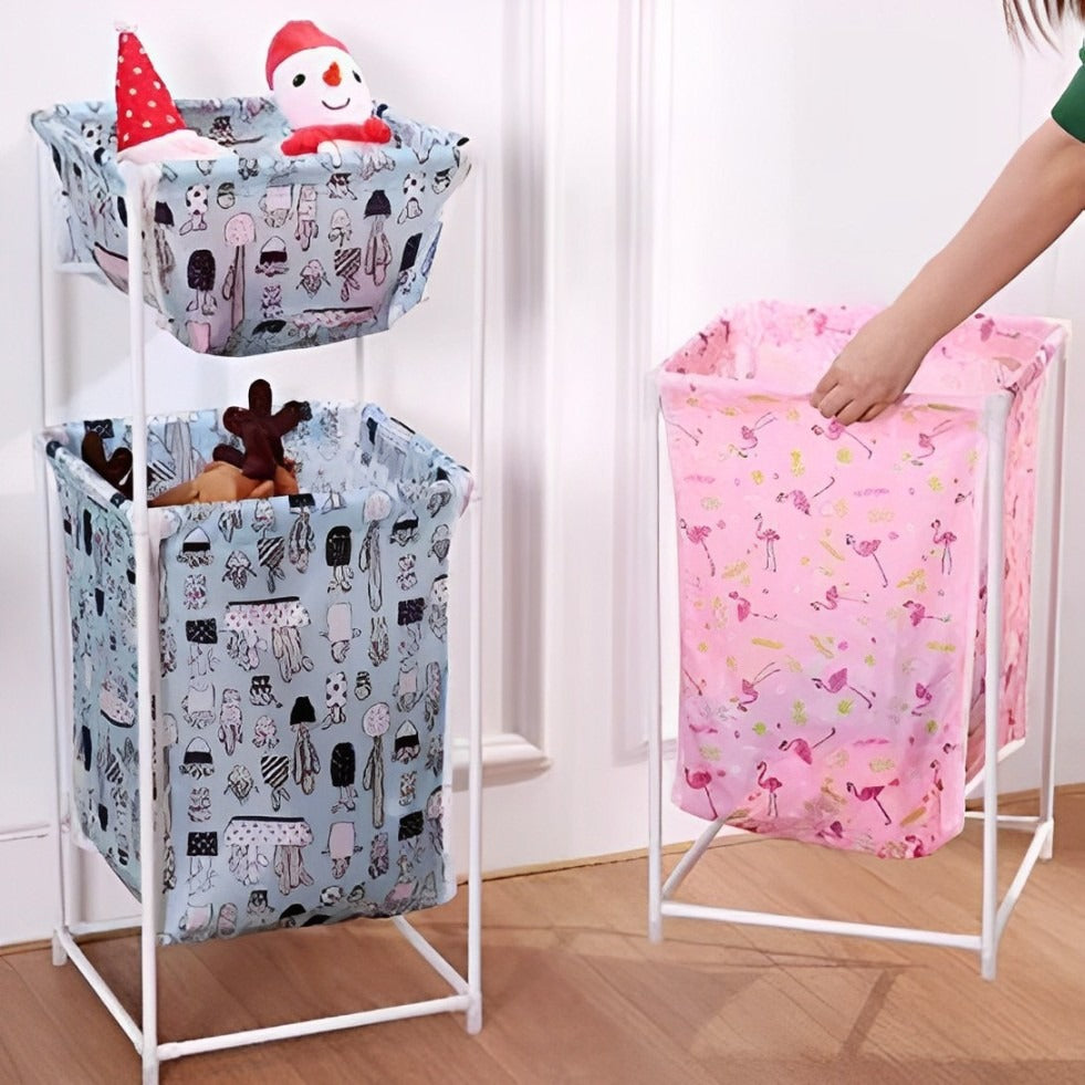 Large Capacity Double Layer Dirty Cloth Laundry Basket Storage Rack - Image 6