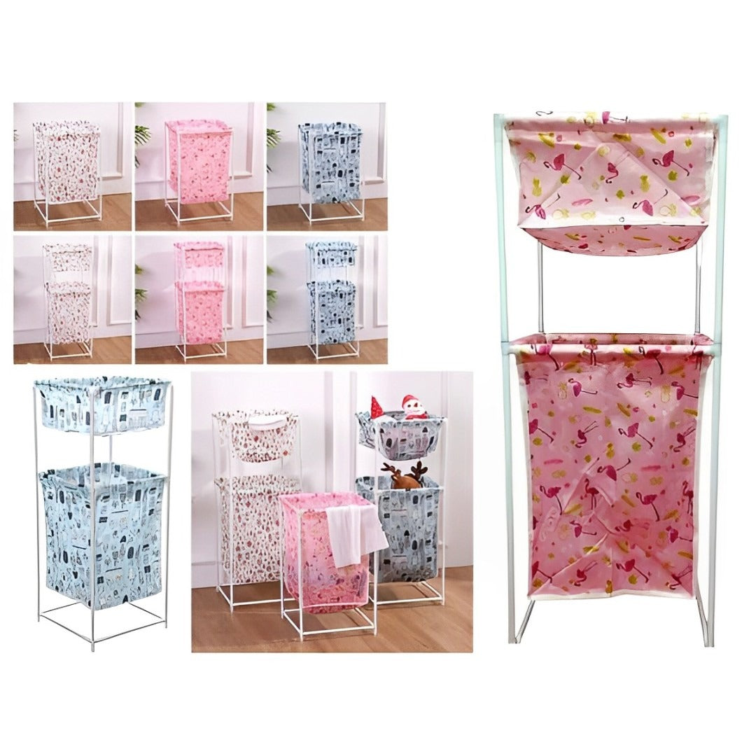 Large Capacity Double Layer Dirty Cloth Laundry Basket Storage Rack - Image 3