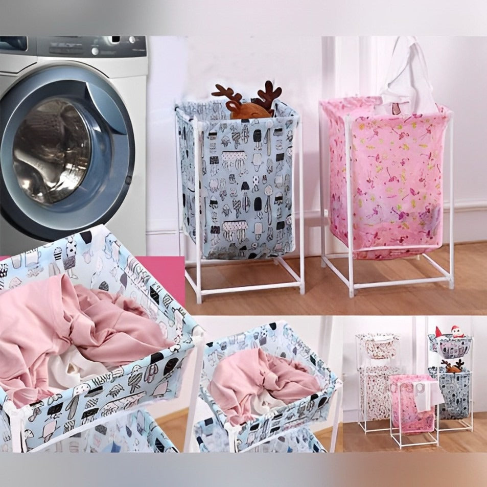 Large Capacity Double Layer Dirty Cloth Laundry Basket Storage Rack - Image 4