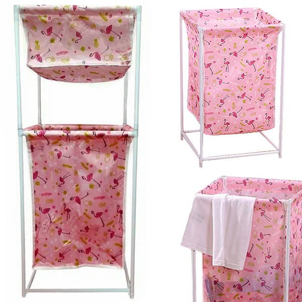 Large Capacity Double Layer Dirty Cloth Laundry Basket Storage Rack - Image 9