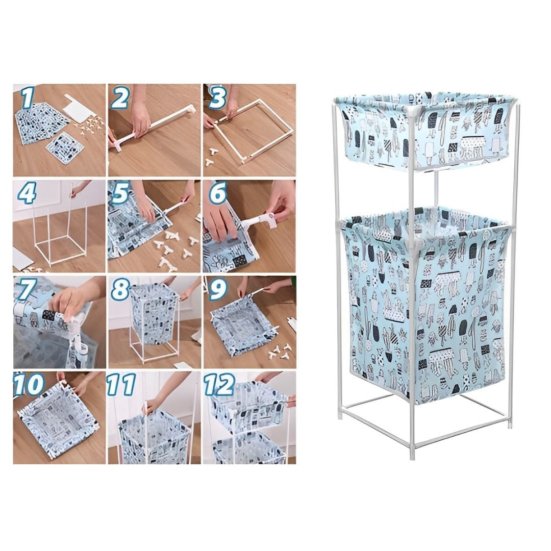 Large Capacity Double Layer Dirty Cloth Laundry Basket Storage Rack - Image 5