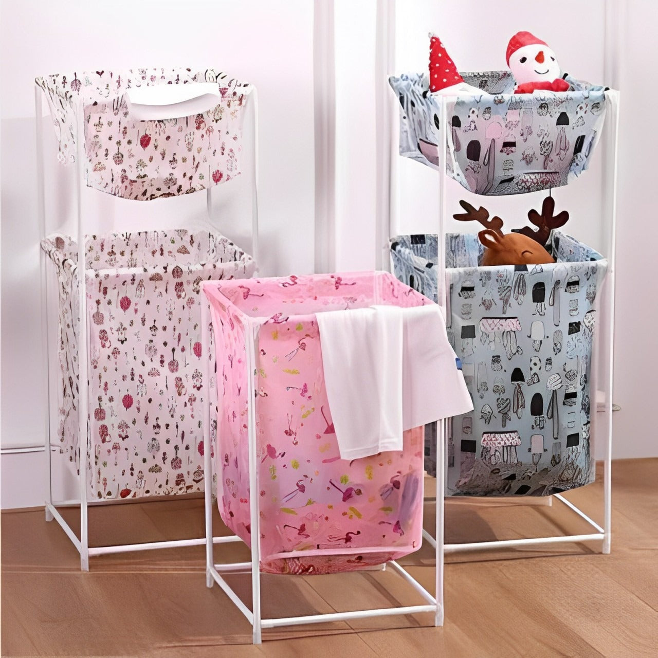 Large Capacity Double Layer Dirty Cloth Laundry Basket Storage Rack