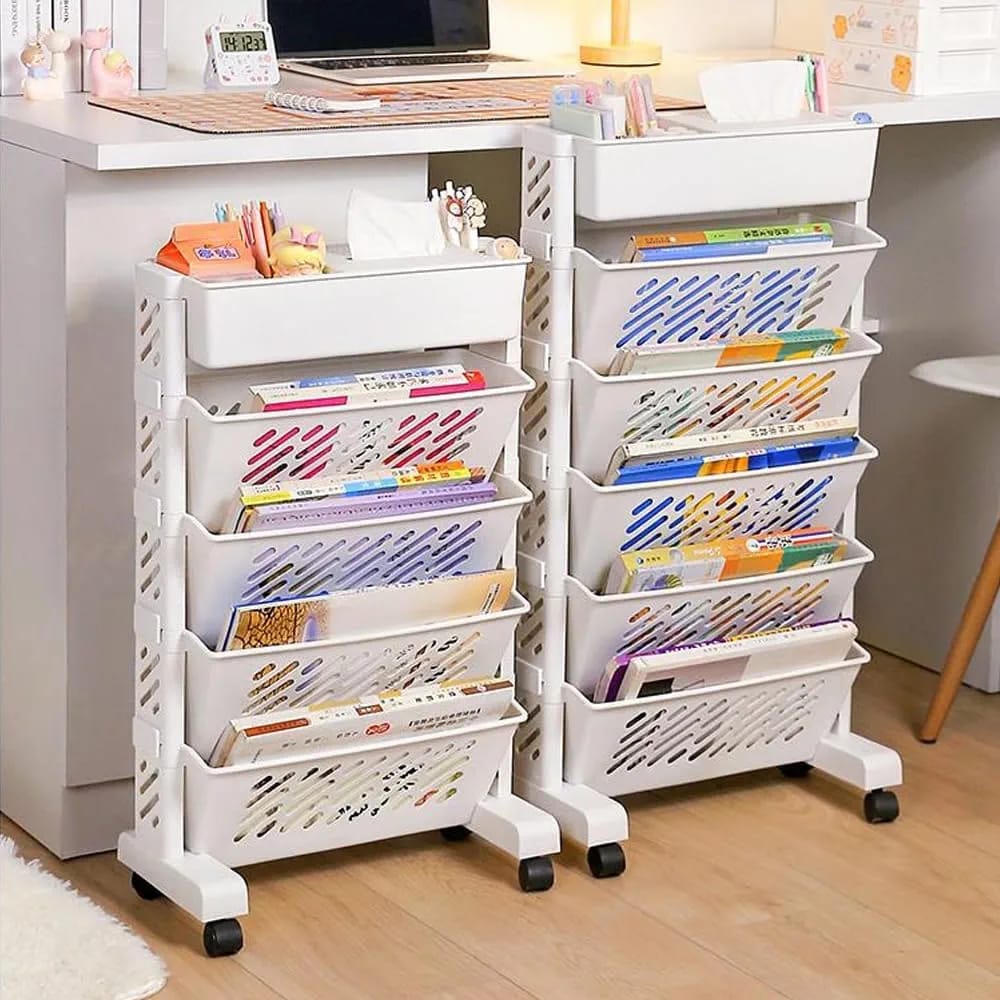 Multi-layer Movable Shelf, Bookshelf Rack Storage Organizer with Wheels - Image 7