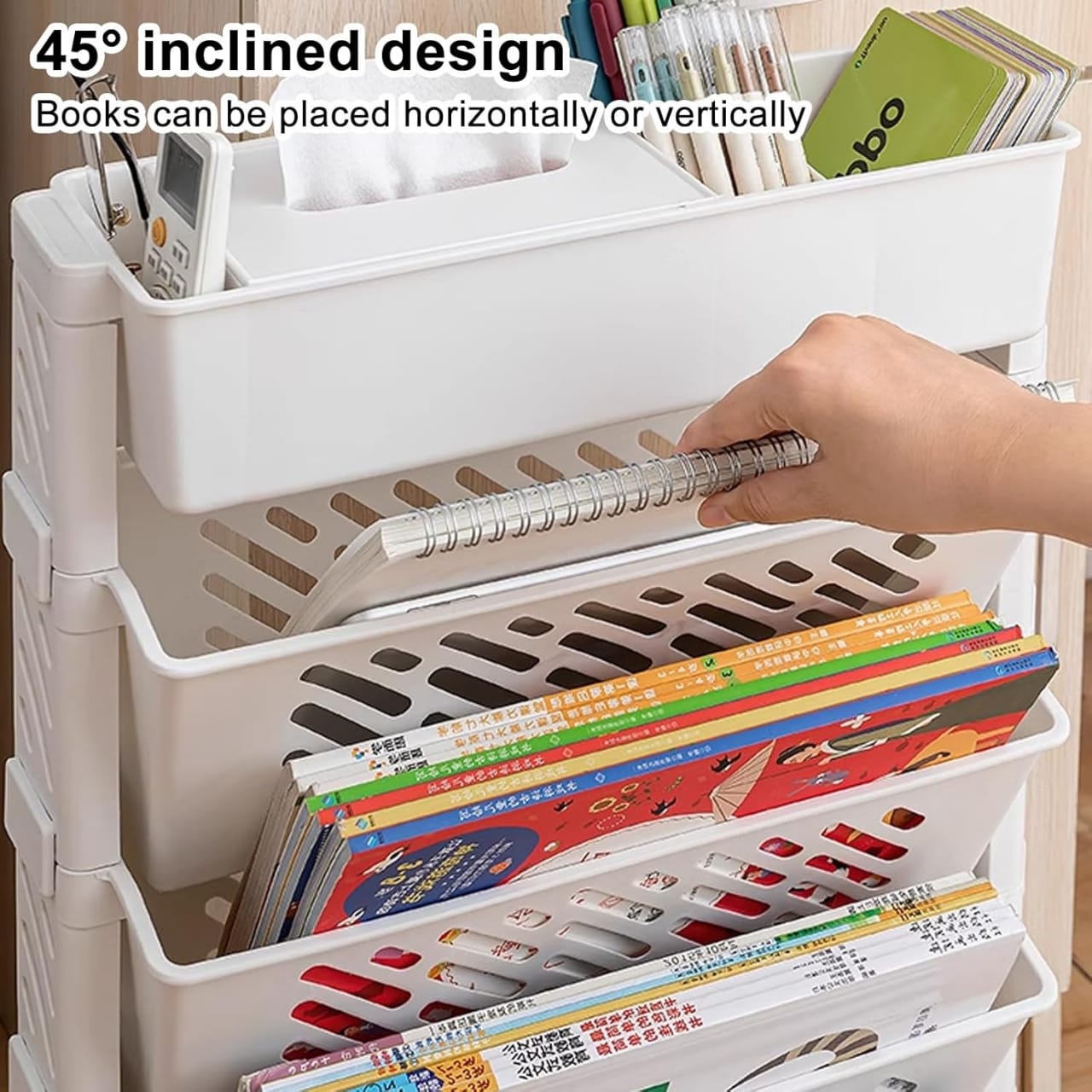 Multi-layer Movable Shelf, Bookshelf Rack Storage Organizer with Wheels - Image 8
