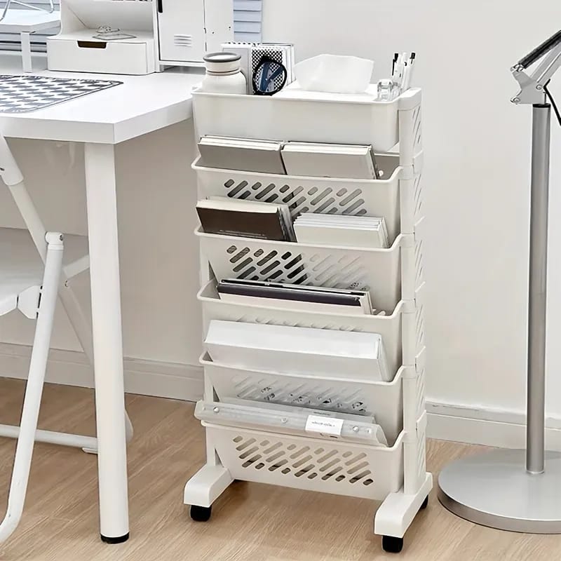 Multi-layer Movable Shelf, Bookshelf Rack Storage Organizer with Wheels - Image 10