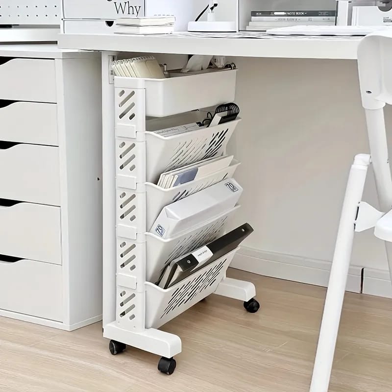 Multi-layer Movable Shelf, Bookshelf Rack Storage Organizer with Wheels - Image 11