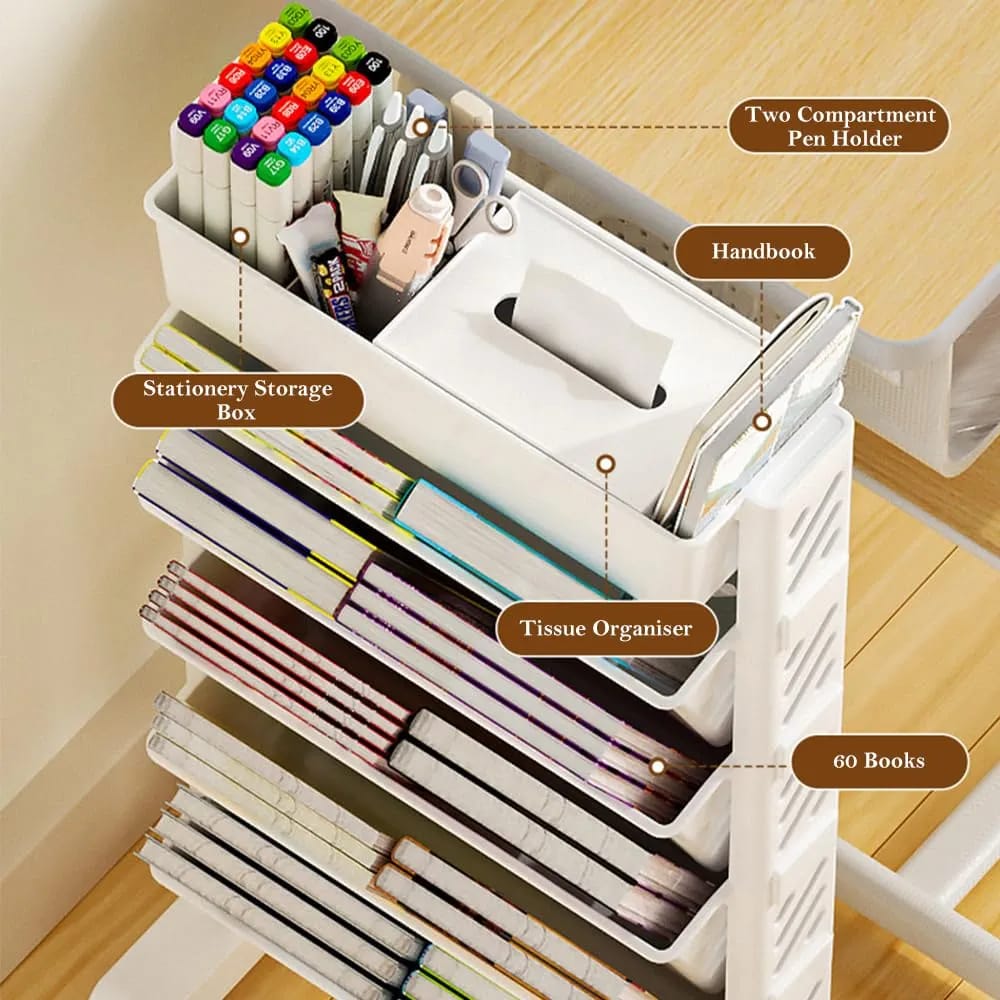 Multi-layer Movable Shelf, Bookshelf Rack Storage Organizer with Wheels - Image 6