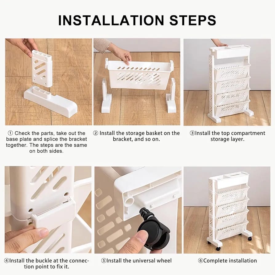 Multi-layer Movable Shelf, Bookshelf Rack Storage Organizer with Wheels - Image 9