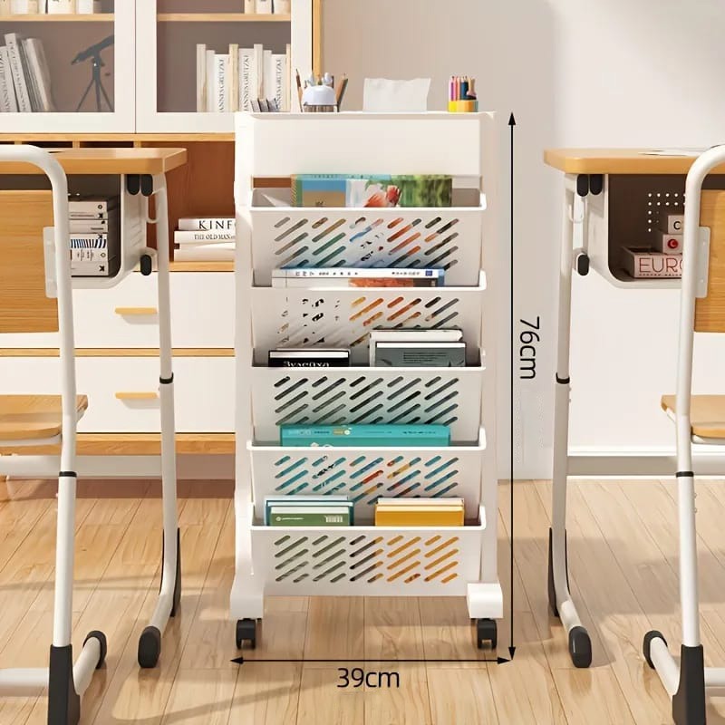 Multi-layer Movable Shelf, Bookshelf Rack Storage Organizer with Wheels - Image 3
