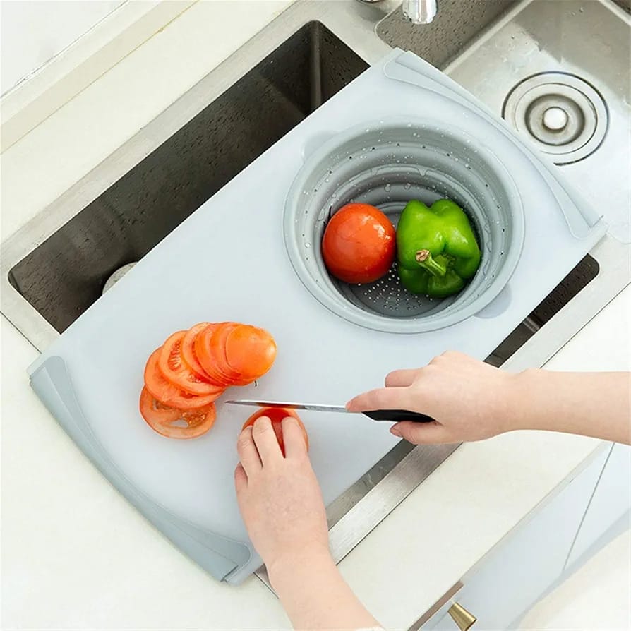 Multifunctional Chopping Board, 3-in-1 Folding Cutting Board with Draining,Washing Basket