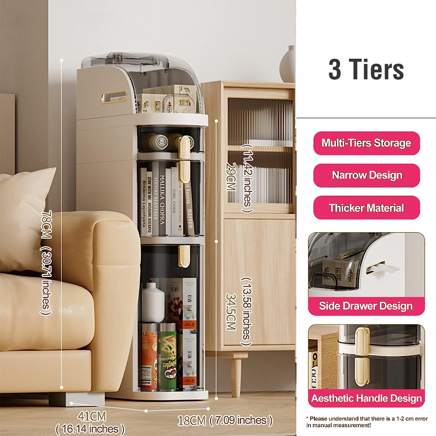 Narrow Slim Gap Tower Bathroom Floor Cabinet Organizer, Side Rolling Storage with Clear Drawers for Small Space - Image 10