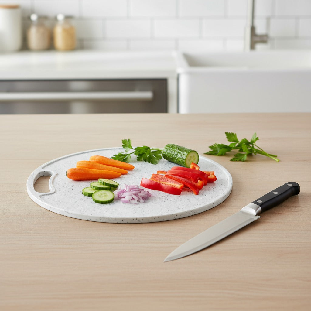 Round Chopping Board, Non- Slip Cutting Board for Meat, Fish & Vegetables
