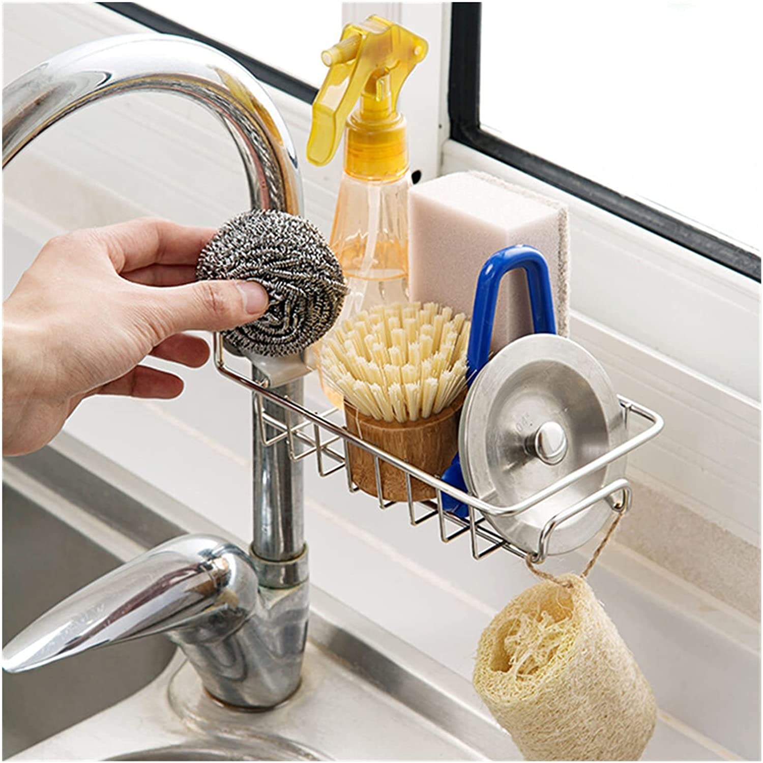 Sponge Holder Sink Organizer Drainer Faucet Hanging Storage Rack - Image 3