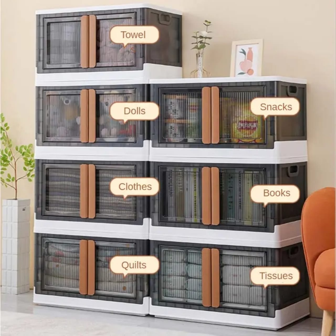 Stackable Storage Bins, Storage Cabinet Organizer, Folding Rack Shelf for Home, Office - Image 9