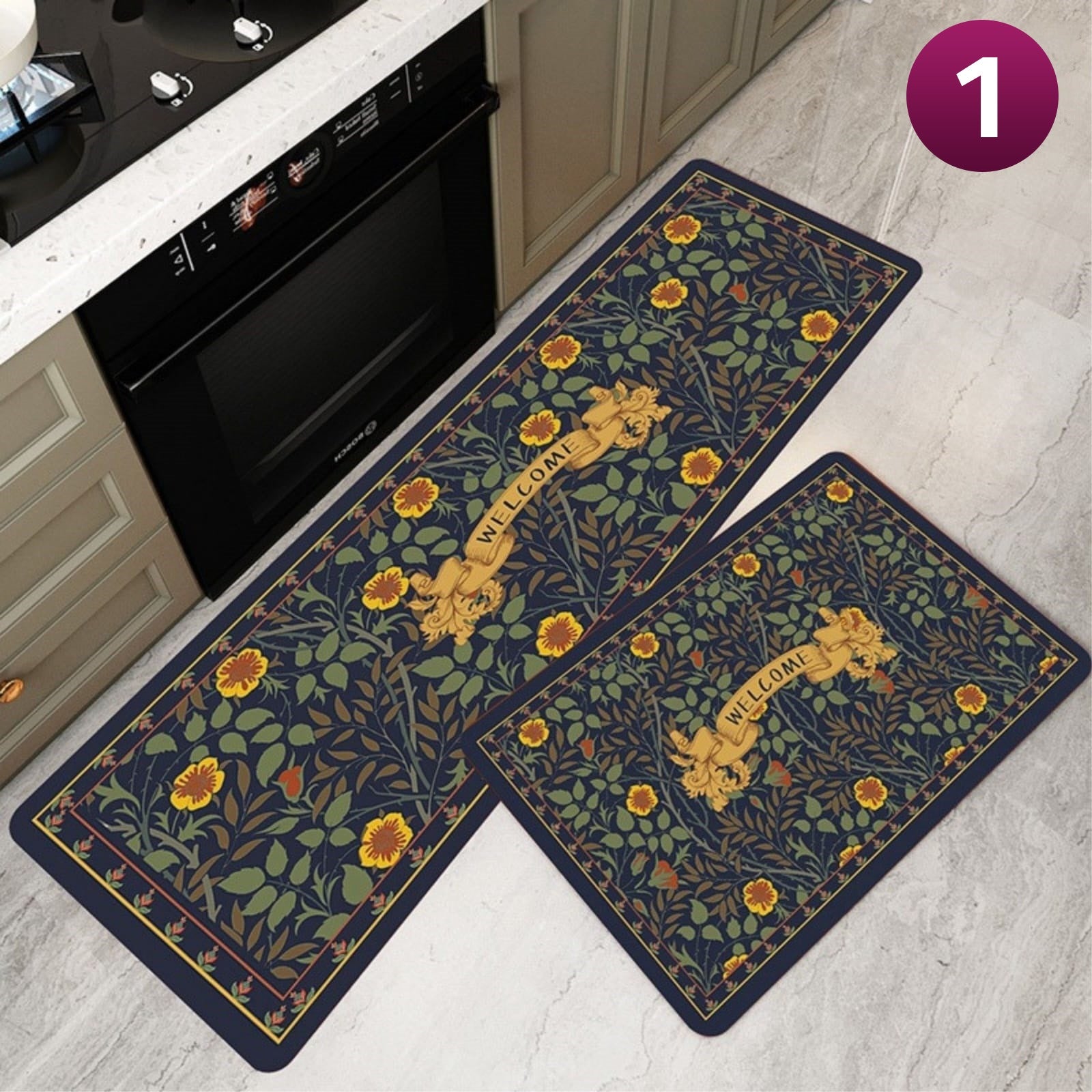 Super Absorbent Quick Dry Floor Kitchen Mat - Anti-Fatigue, Non-Slip, Easy-Clean Rug 2 Pcs/Set