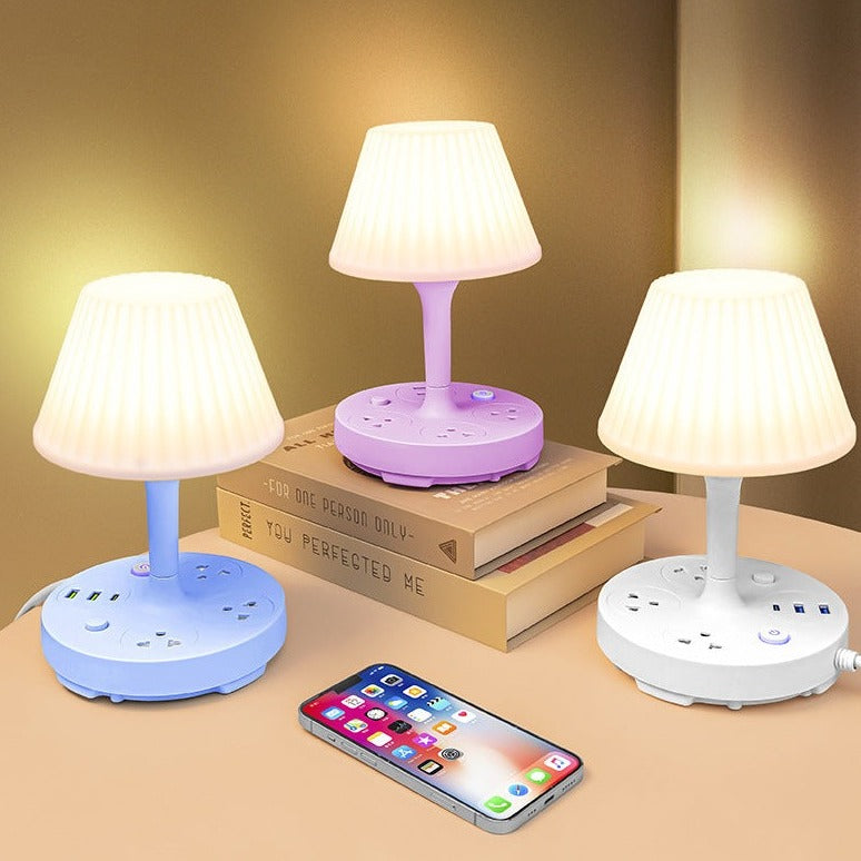 Table LED Night Lamp With Socket Outlets, 2-USB, 1- USB C  Ports, Multi-functional Home Decor Lamp