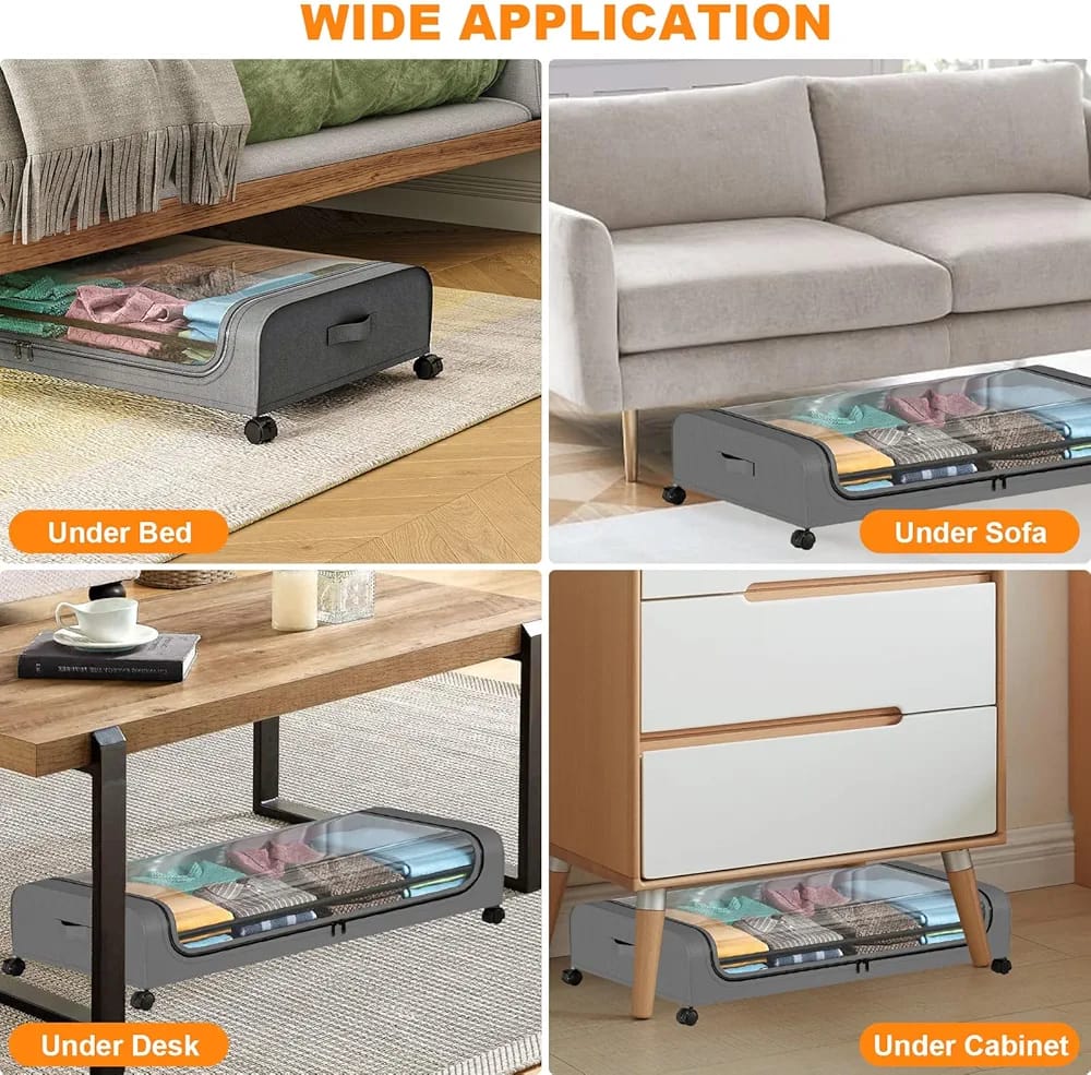 Underbed Storage Bag, Rolling Organizer Container Bin, Cloth Storage Box - Image 4