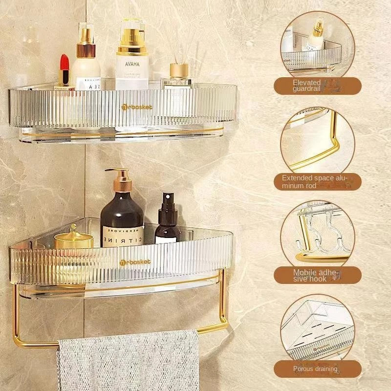 Wall-Mounted Bathroom Triangle Shelf - Free Punching Transparent Storage Rack for Toiletries, Cosmetics and Shampoo - Image 6