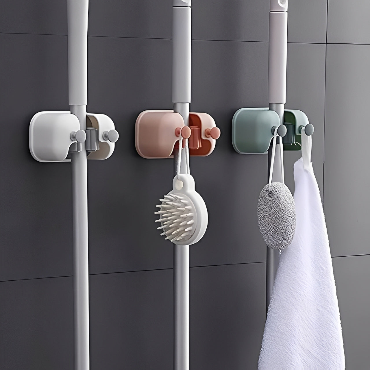 Wall Mounted Single Mop Holder, Multifunctional Mop Rack for Broom And Cleaning Tools - Image 5
